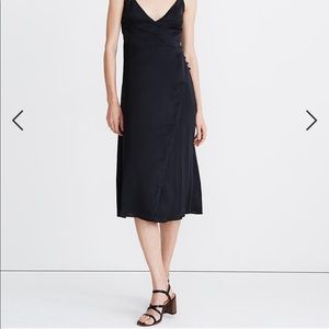 Satin Cami Side-Button Wrap Dress